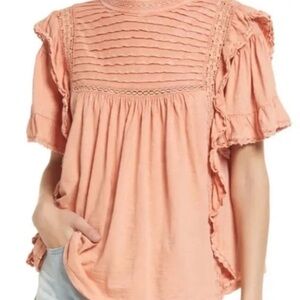 Free People Coral Ruffle Sleeve Blouse